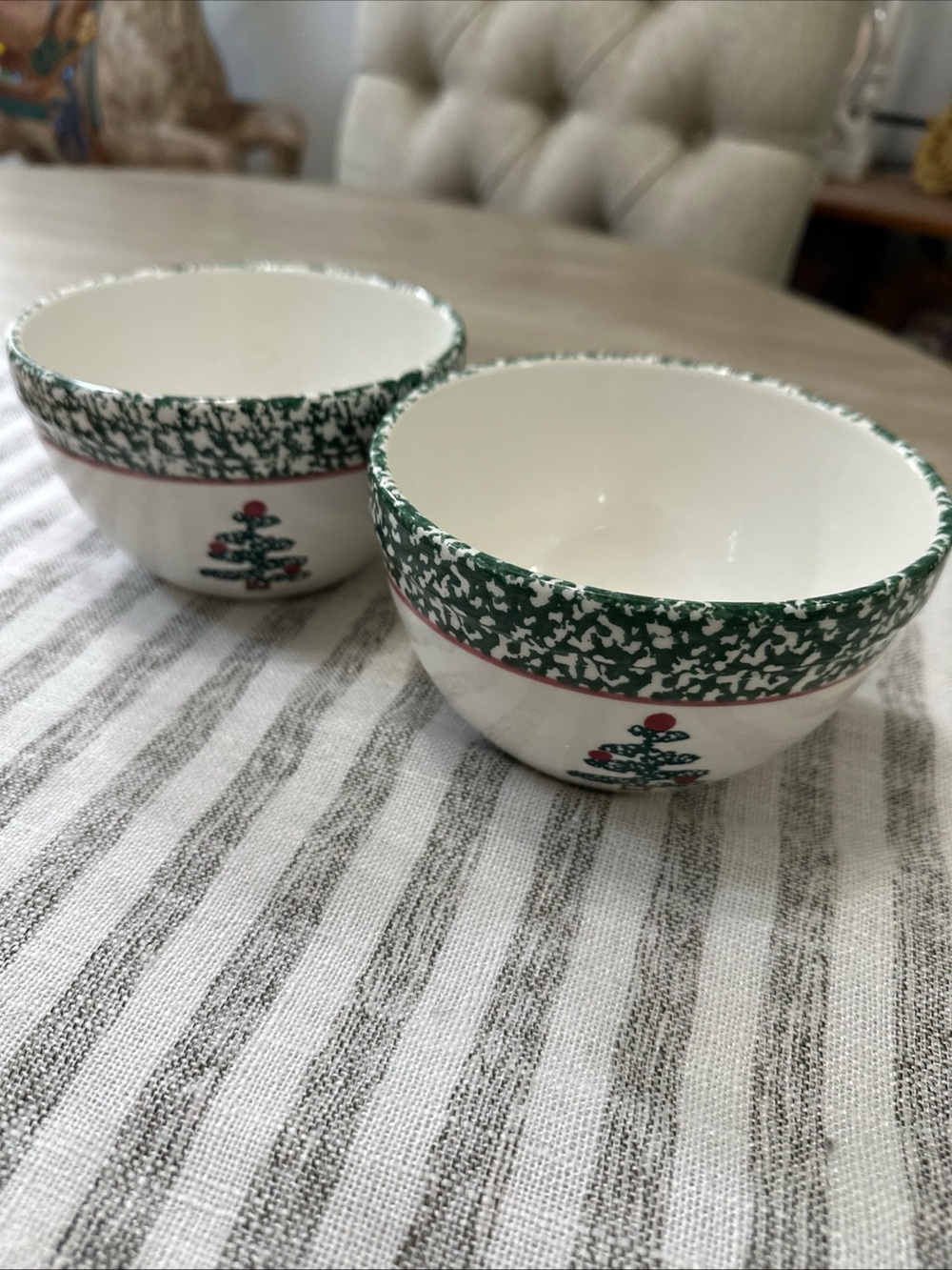 Furio Christmas Tree Ceramic Cereal Bowls Set of 2 Painted Holiday Dinnerware